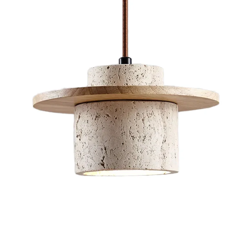 Modern Luxury Travertine Wood Grain Pendant Light | UFO Stone Designer Lamp for Bedroom Restaurant