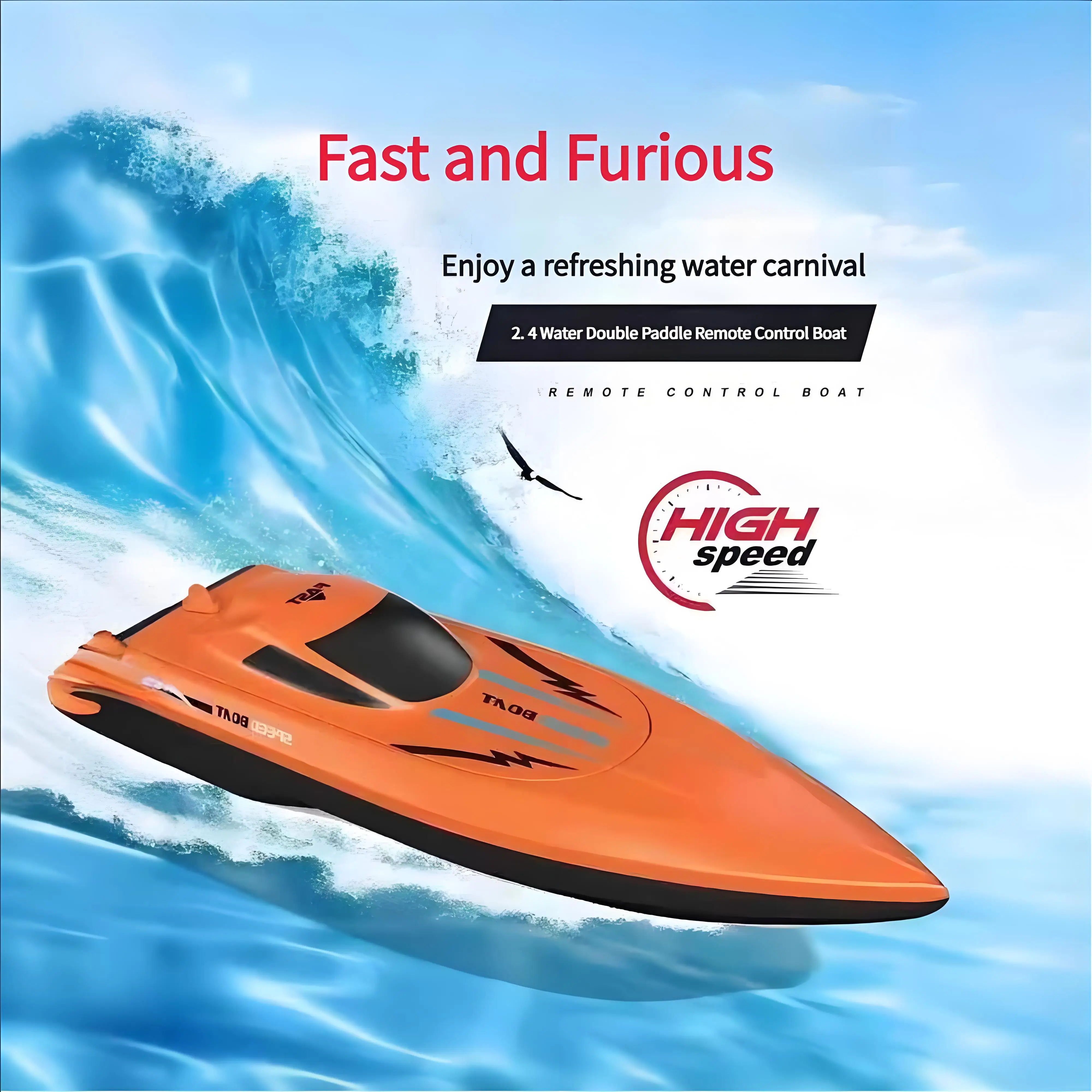 Telecomando per barca RC ad alta velocità - Giocattolo da corsa in piscina per bambini impermeabile per laghi e stagni all'aperto Regali di compleanno ideali per bambini ragazzi