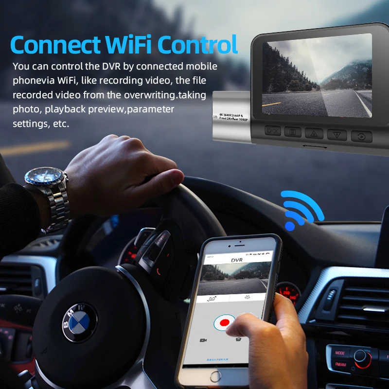 E-ACE 4K B04P Hisilicon Dashcam مسجل GPS Wifi 24H وقوف السيارات عدسة مزدوجة اختياري 1080P الخلفية للرؤية الليلية الصندوق الأسود لسيارة DVR