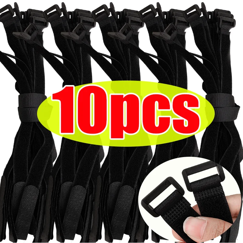 

10 шт. нейлоновые ремни с крючками и петлями, многоразовые сверхпрочные кабельные стяжки, регулируемая застежка для проводов, шлангов, инструментов, черный, ценный пакет