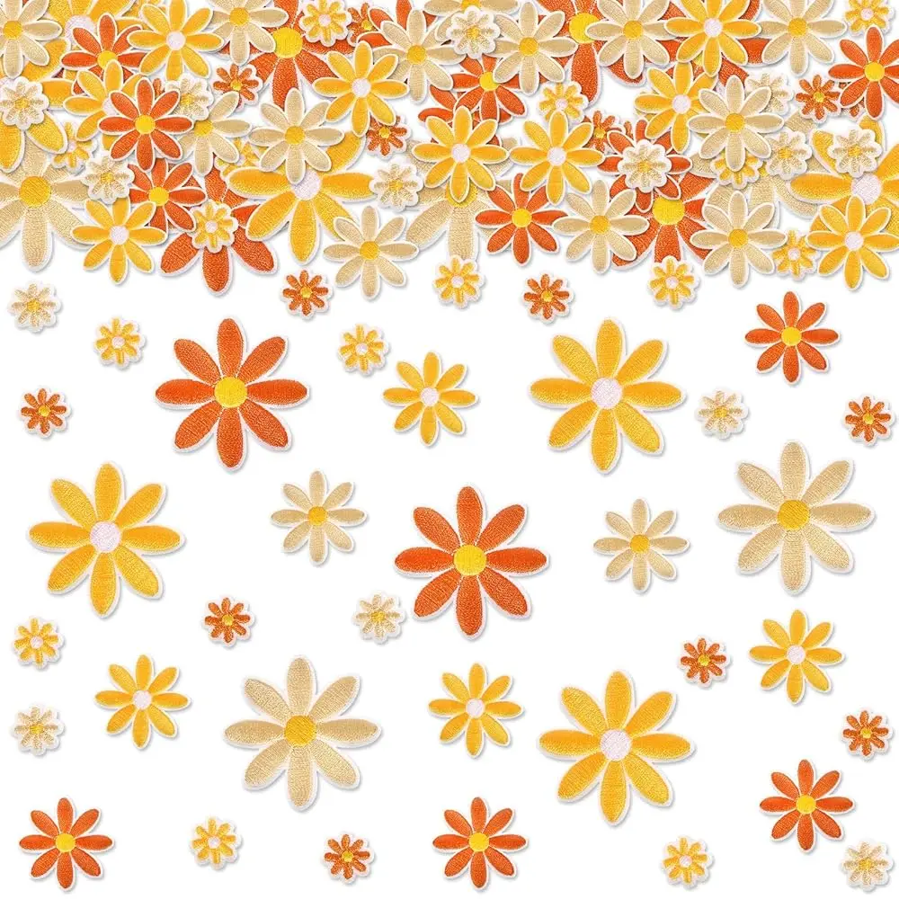 

60 Pcs 3 Sizes Daisy Flower Iron on Patches Cute Colorful Flower Embroidered Sew on Applique Patches for Bags Hats Backpacks