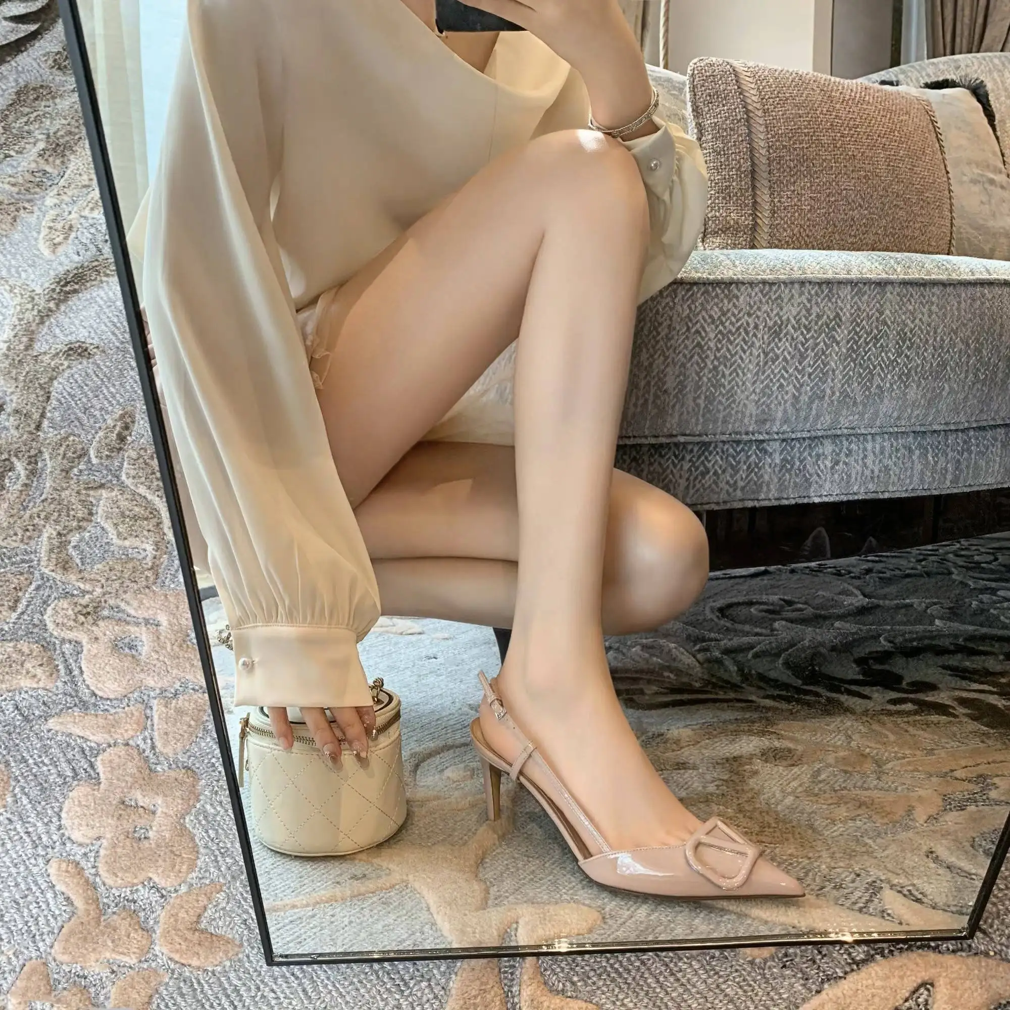 

Босоножки на высоком каблуке с острым носком, весна-лето 2023, Emp Ba Single oes, кожаные модные женские сандалии на тонком каблуке