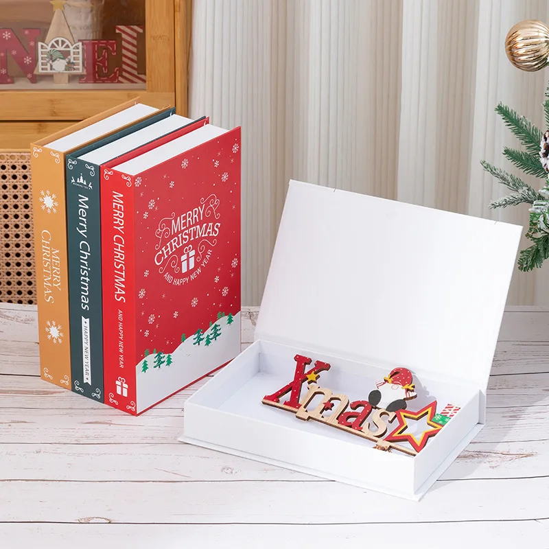 Christmas Magnetic Storage Box & Snowy Fake Book : Decorative Book for Bookshelf, Desktop & Cross-Border Book Wall Display