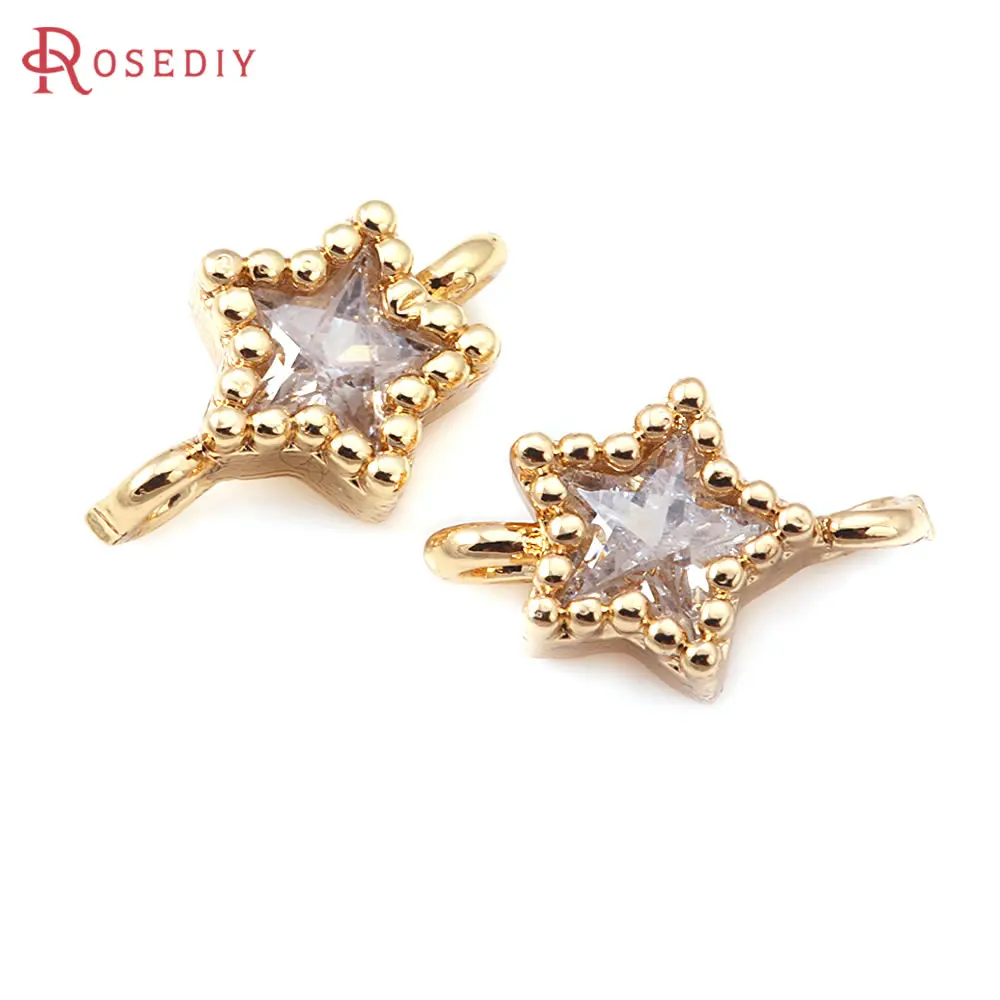 10PCS 18K Gold Color Brass and Zircon 2 Holes Star Connect Charms Pendants High Quality Diy Jewelry Making Accessories for Women