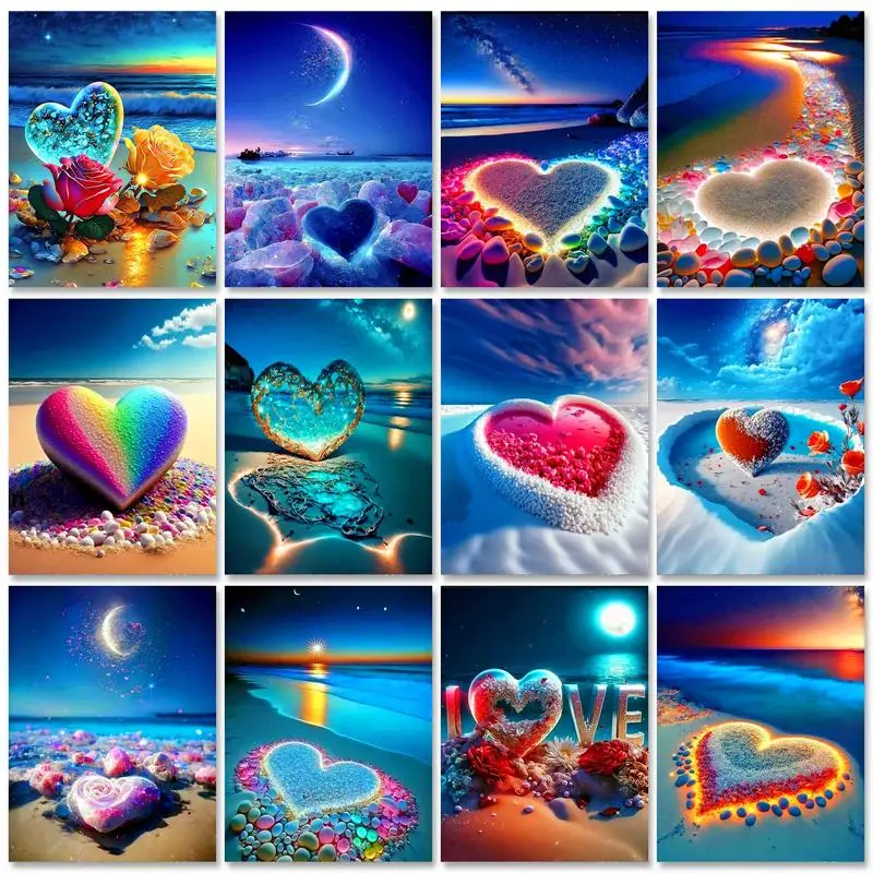 

GATYZTORY Diamond Painting With Frame Crafts 5D DIY Mosaic Embroidery Colored Beach Wall Decors For Adults Cross Stitch Heart