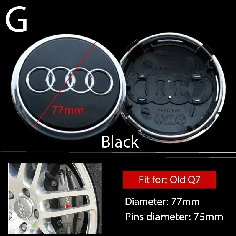 4Pcs 77mm Wheel Center Caps Hub Covers Car Styling 4L0601170 Badge For Audi Q7 Hubcap Cover Black Gray Decoration Accessories