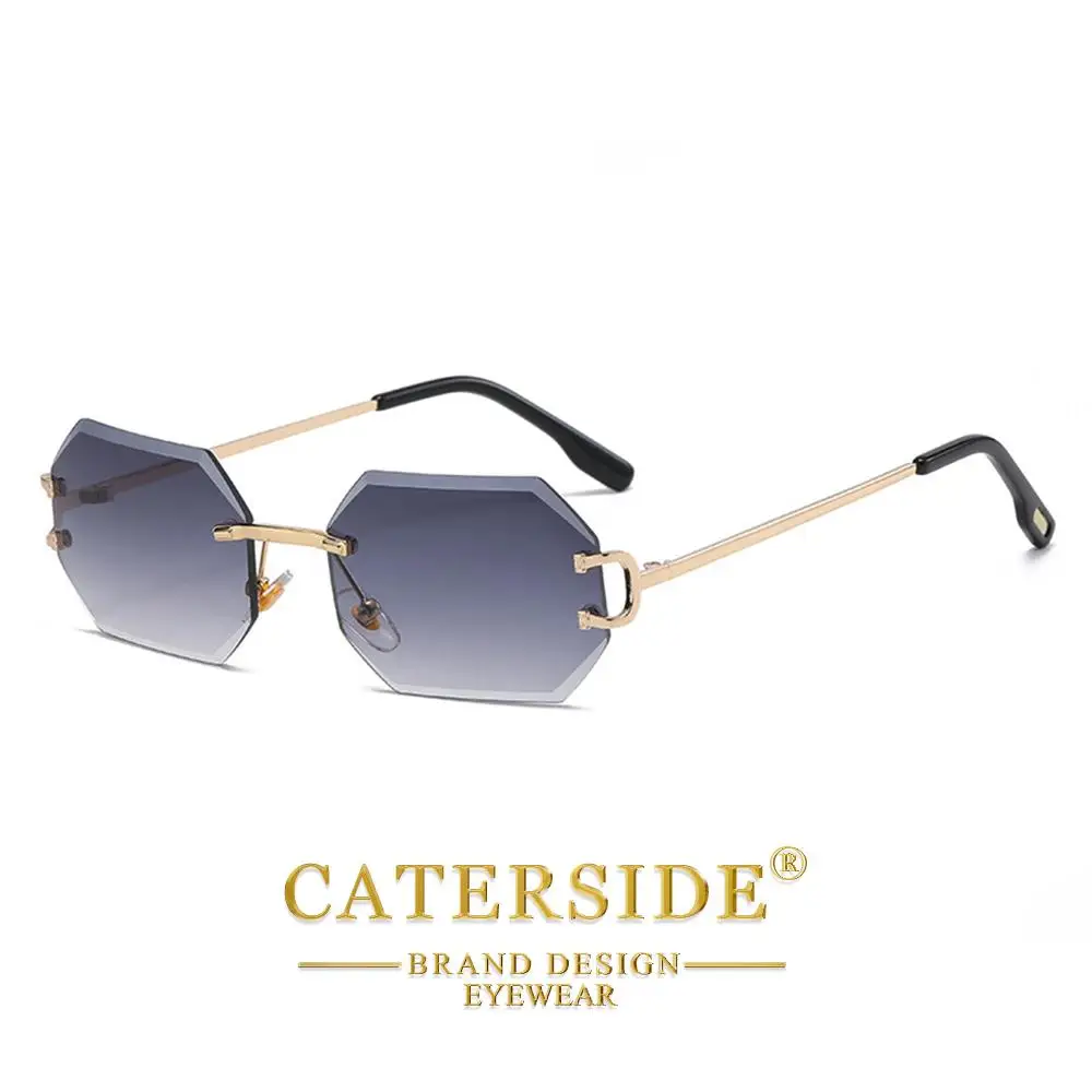 CATERSIDE Herren-Sonnenbrille ohne Rahmen, hochwertige polygonale Sonnenbrille aus Metall, Damen-Sonnenbrille für Outdoor-Reisen, Strand, Sommer, UV400 – Detail 9