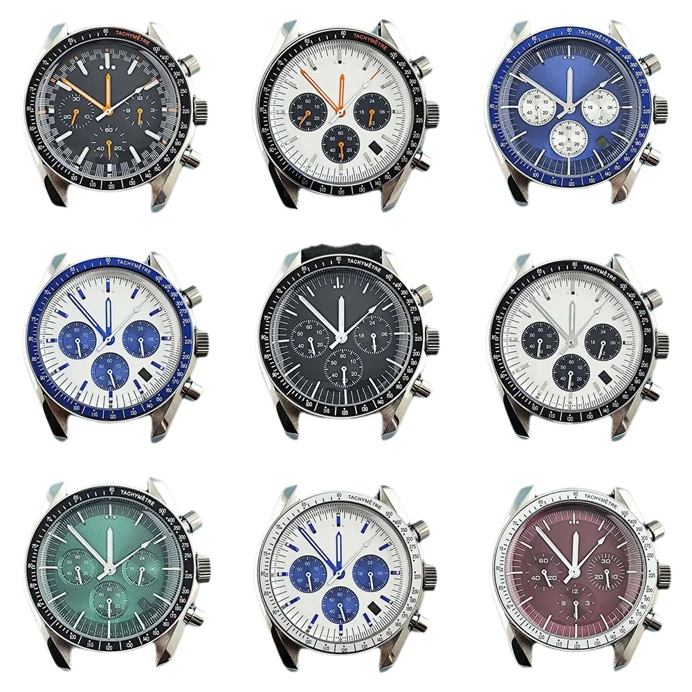 VK63 case 40mm case men's stainless steel watch green luminous dial customized logo suitable for VK63 movement watch accessories