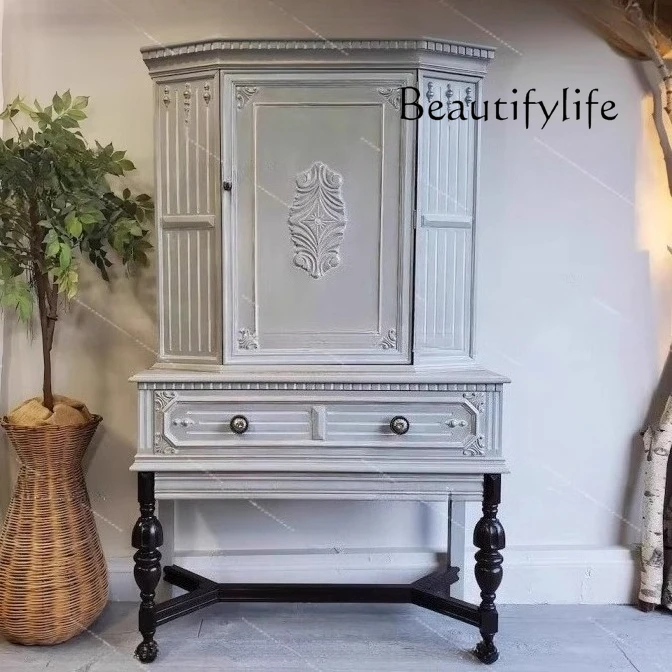 

American country solid wood retro villa cabinet model room storage designer engraved storage fashion