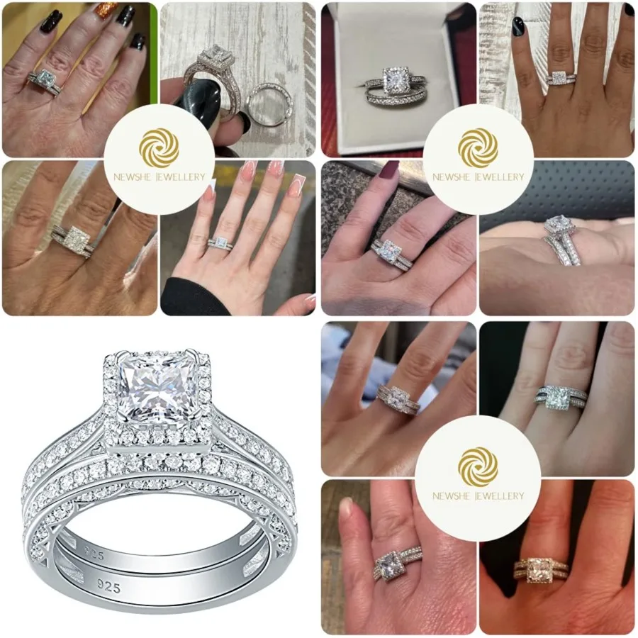 

Newshe Jewellery Moissanite Wedding Rings for Women Engagement Ring Bridal Set Princess Anniversary Promise Band Size
