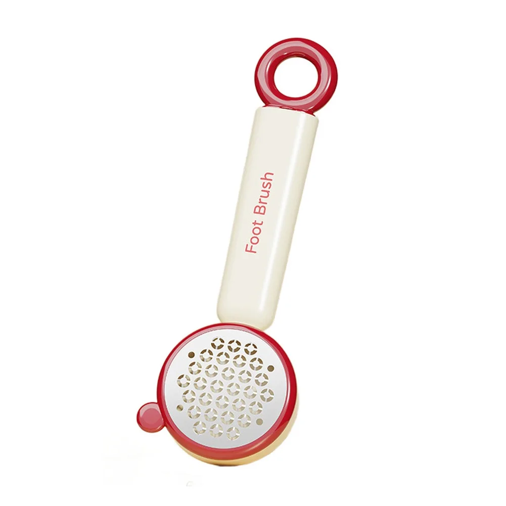 

Ergonomic handle three in one foot rubbing brush with toe crevice cleaning brush and foot grinder designed for comfortable use