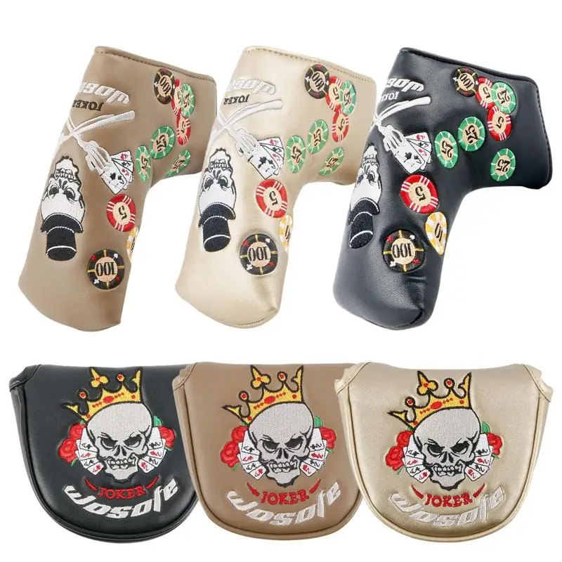 Skull Golf Putter Covers Joker Pattern Golf Headcovers PU Leather Magnetic Closure Golf Club Cover For Most Golf Club Accessory