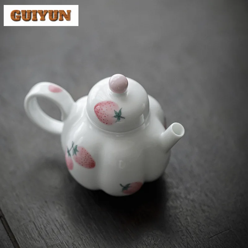 130ml Hand Drawn Strawberry Teapot Japanese Pumpkin Sketch Pot Chinese Tea Maker Kettle with Ball Hole Kung Fu Tea Cha Craft