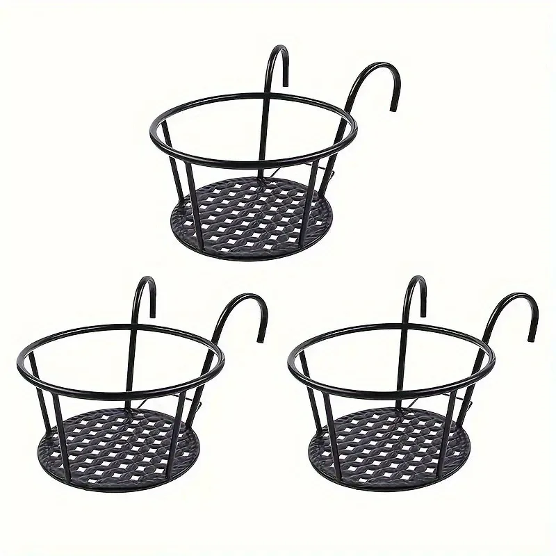 

A pack of 3 iron art hanging flower pots with hooks, metal plant planting hanging baskets, detachable, suitable for balcony
