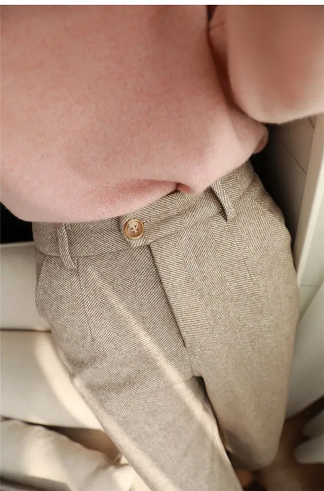 Wool Woolen Harem Trousers Women's Autumn and Winter New High Waist Slimming Ankle-Tied Suit Pants Loose Casual Cigarette Pants