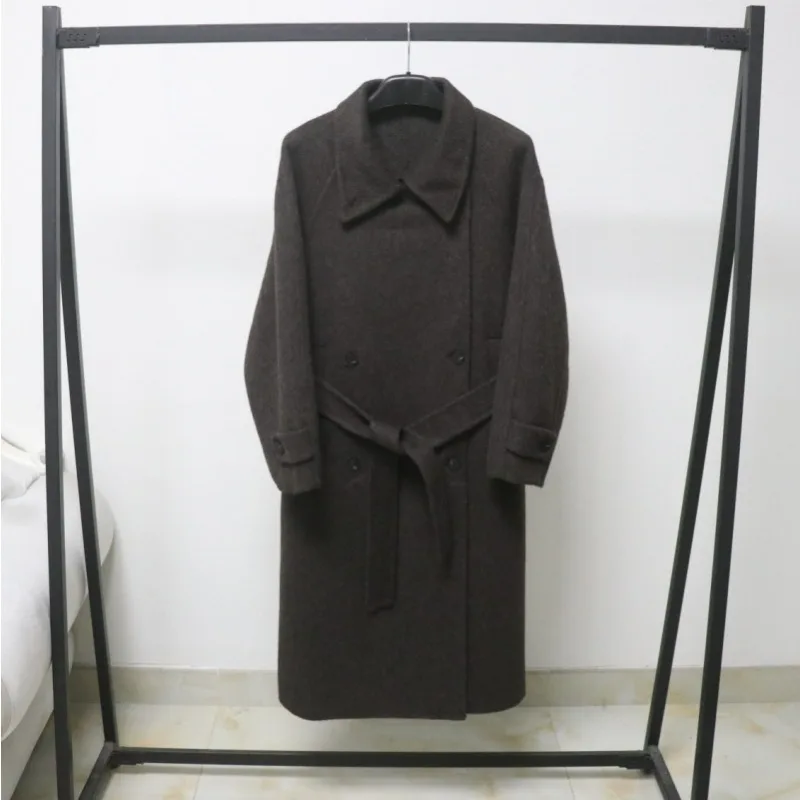 This Long Waist-cinching Double-sided Woolen Coat Korean-style Fashion Western Charm Exudes Sense Luxury Extremely Good-looking