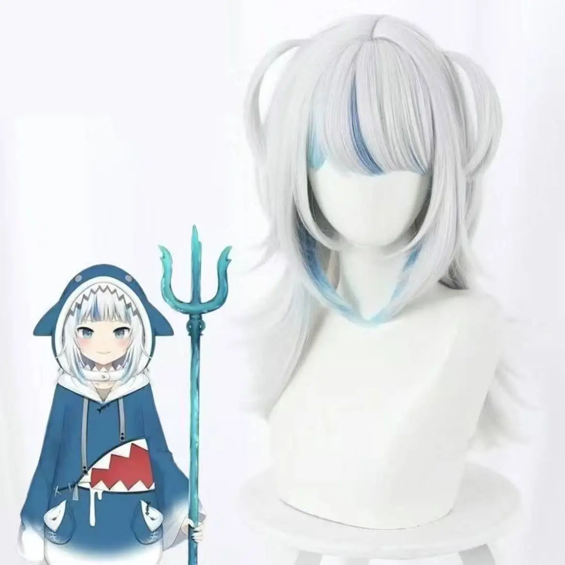 Peruka do cosplayu Hololive Gawr Gura |   Włosy Rekinki Gotowe do Zdjęć dla Kostiumu Vtuberki