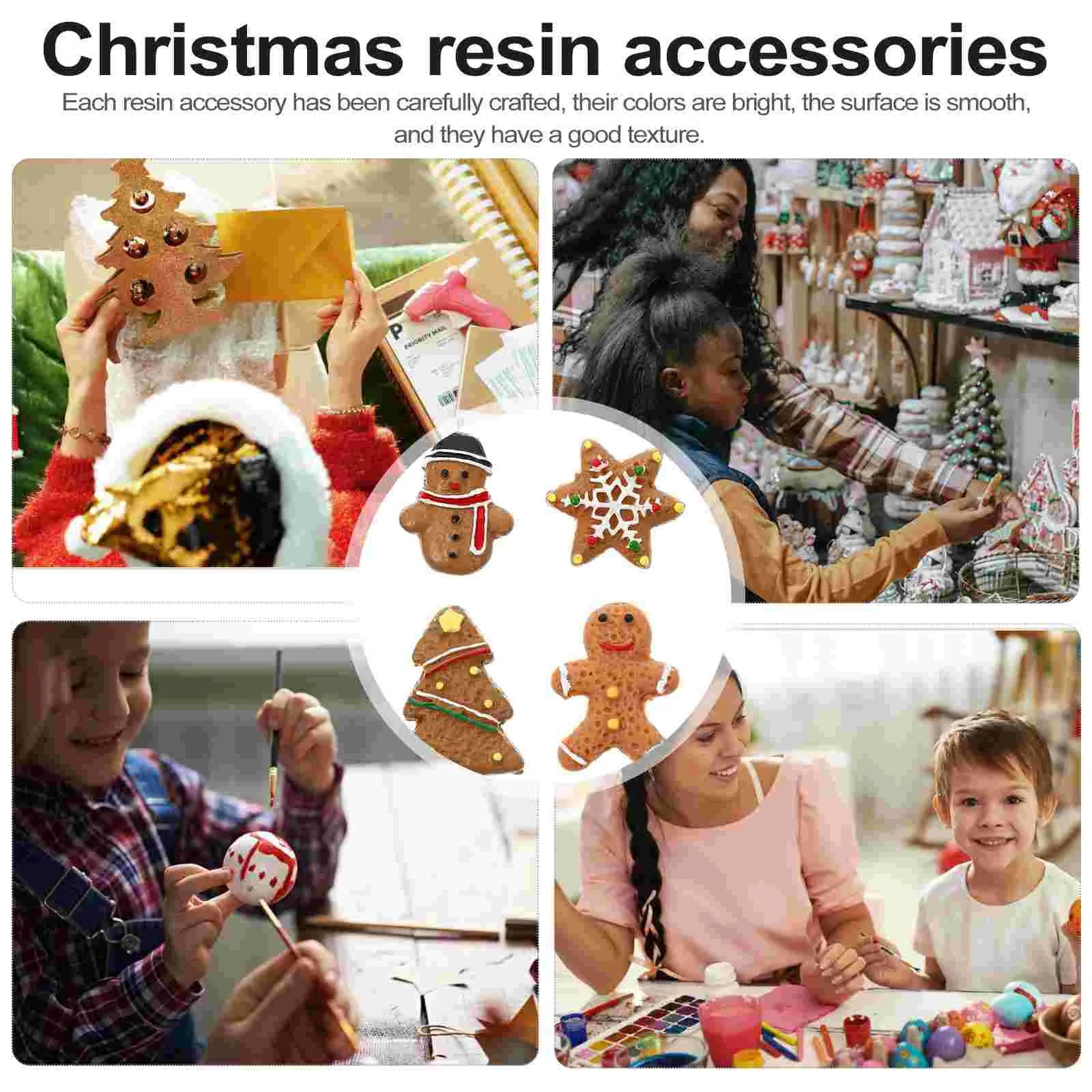 40 Pcs Christmas Resin Accessories DIY Cake Decorating Jewelry Pendant Playset Gingerbread Man