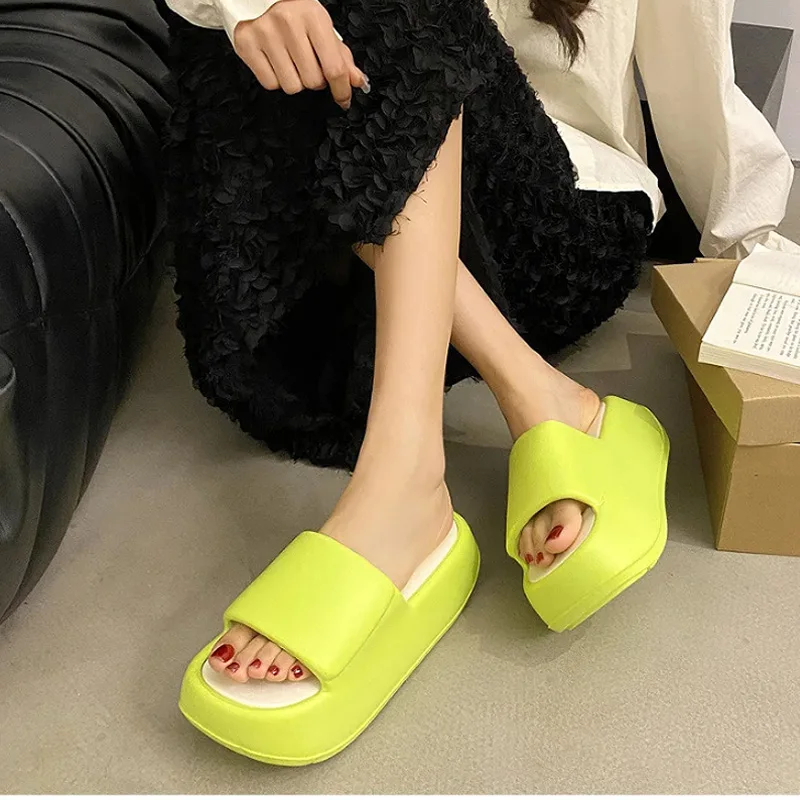 

Lorilury 6cm EVA Women Shoes Platform Chunky Flat Flip flops Imitate Overlap Outdoor Garden Mules Girls Simple stylish Slippers