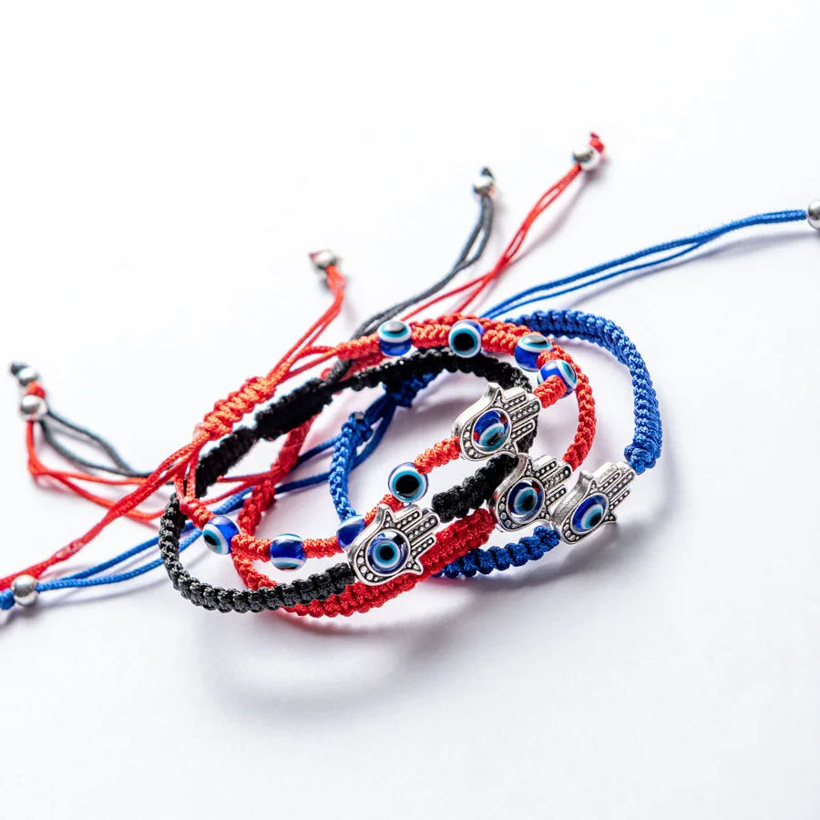 1pc hand geflochtene rot blaue Fadens chnur Seil Armbänder für Frauen Männer böse Augen Glücks wunsch verstellbare Armbänder Paar Armreifen – Detail 3