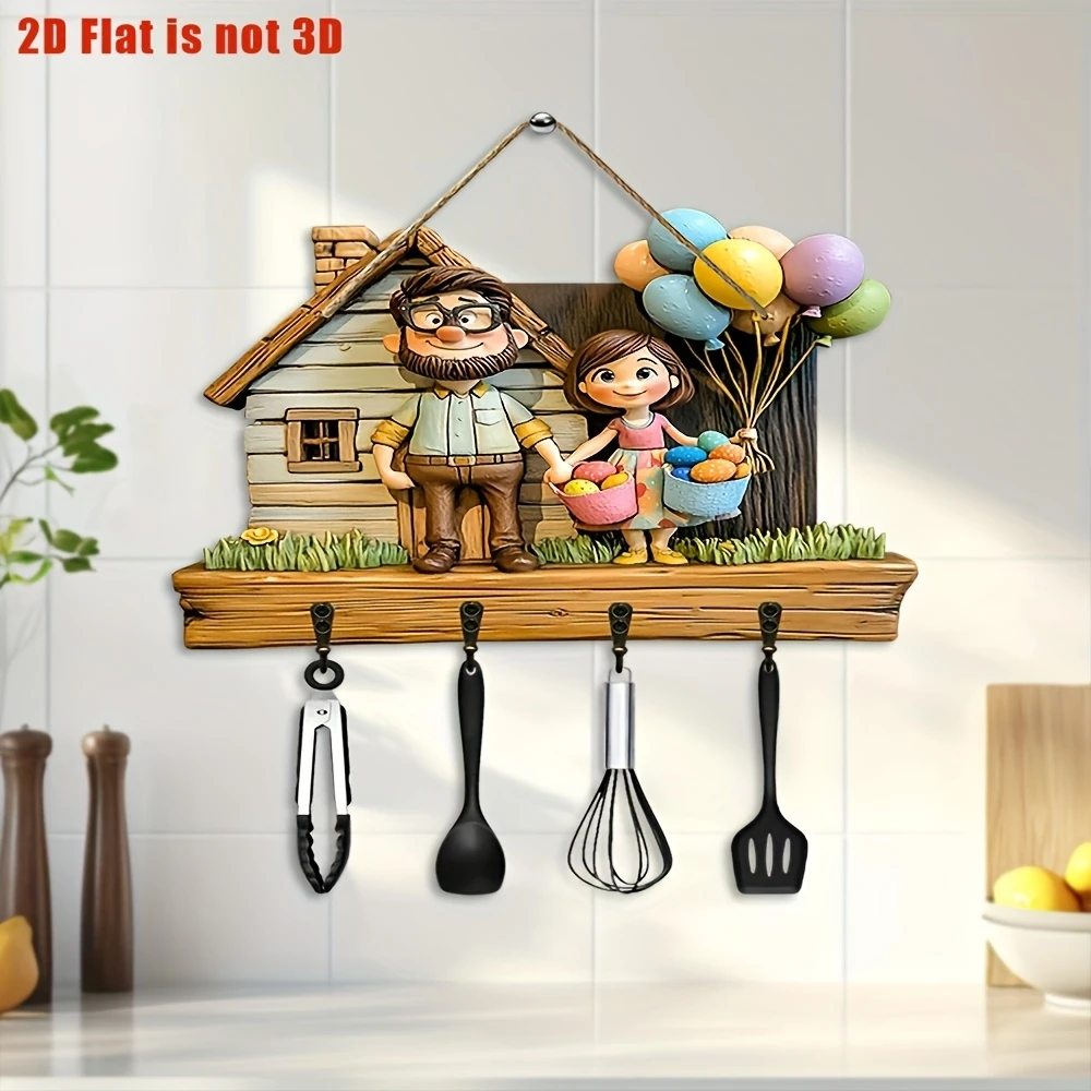12in المنزل الدافئ 2D قلادة مفتاح خشبي الأب وابنتها صور الكرتون المطبخ المنزل الشرفة الديكور لطيف الأسرة ديكور