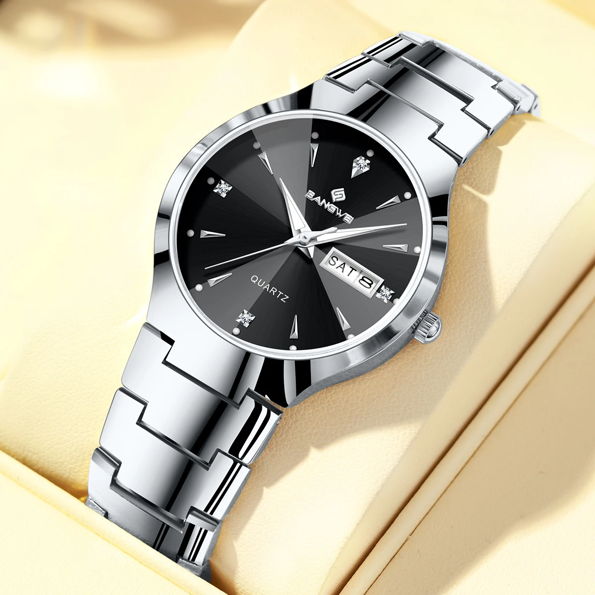 

LIGE Original Stainless steel Men's Watch Rhombus Mirror Waterproof Luminous Calendar Gold Wristwatch Male Quartz Watch for Man