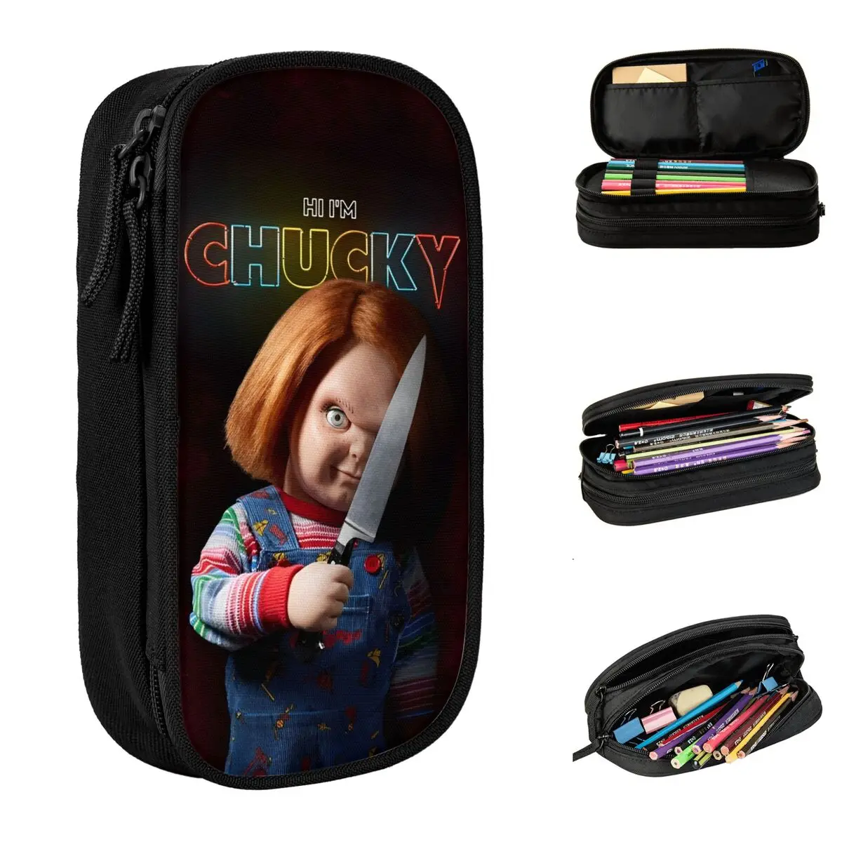 Fashion Chucky Horror Funny Movie Pencil Case Pencil Pouch Pen Holder for Girl Boy Large Storage Bags Students School Gifts