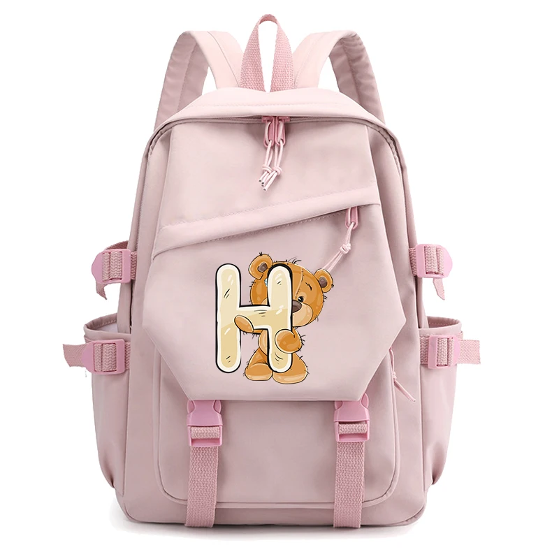 Cute Little Bear 26 English Letters Backpack Student Girl School Backpack Bookbag Cosplay Canvas Children Kid Back To School