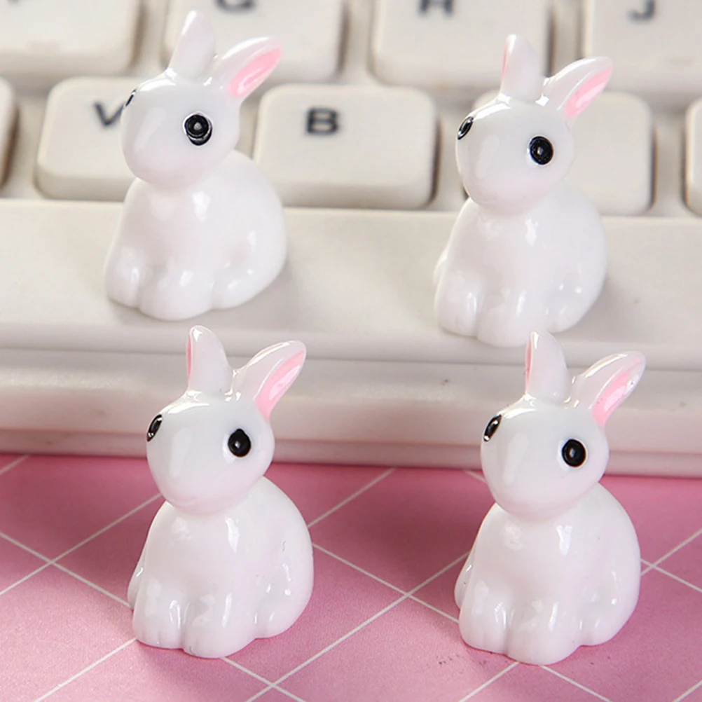 

12 Pcs Simulated Little White Rabbit Ornaments Mini Statue Animal Bunny Figurines Miniature Resin Minature