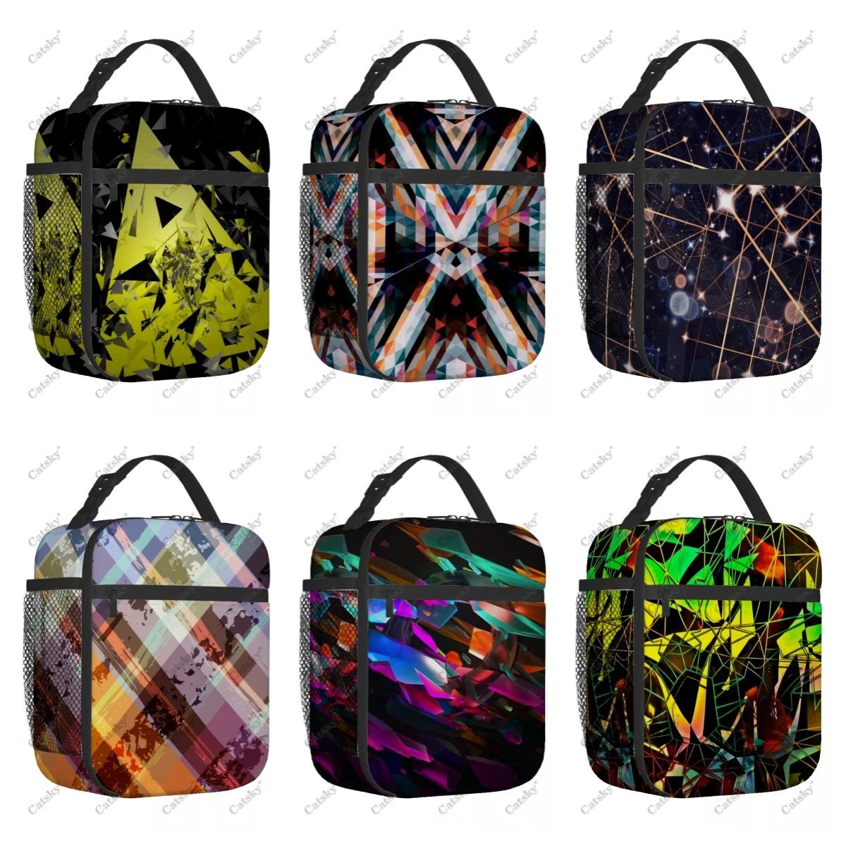 Polygonal geometry Portable aluminum foil thickened insulated lunch bag meal bag printed waterproof insulated lunch tote bags