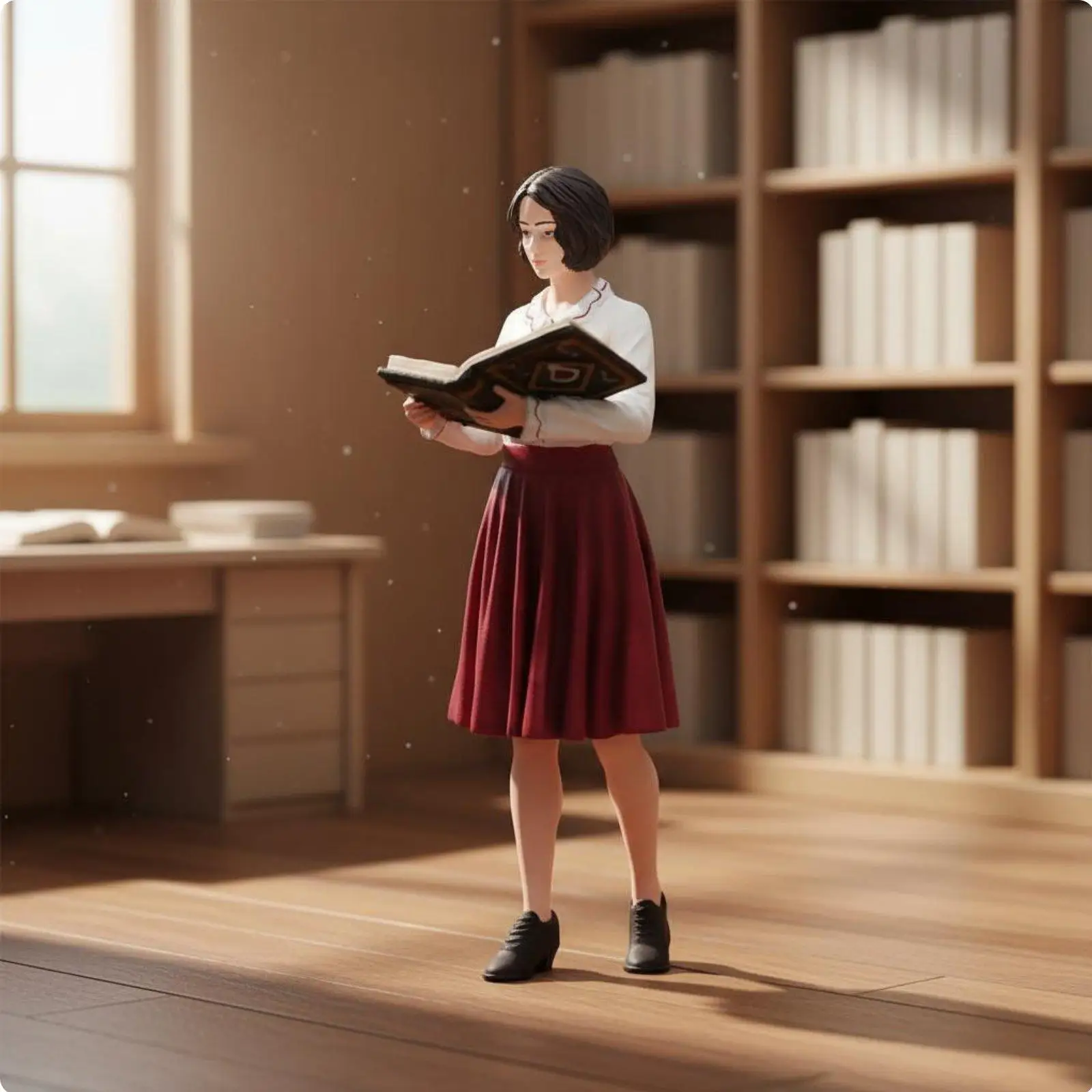 Painted Resin Miniature Figure Female Librarian Teacher Model Diorama Accessory for Collector Sand Table and Library Display view 4