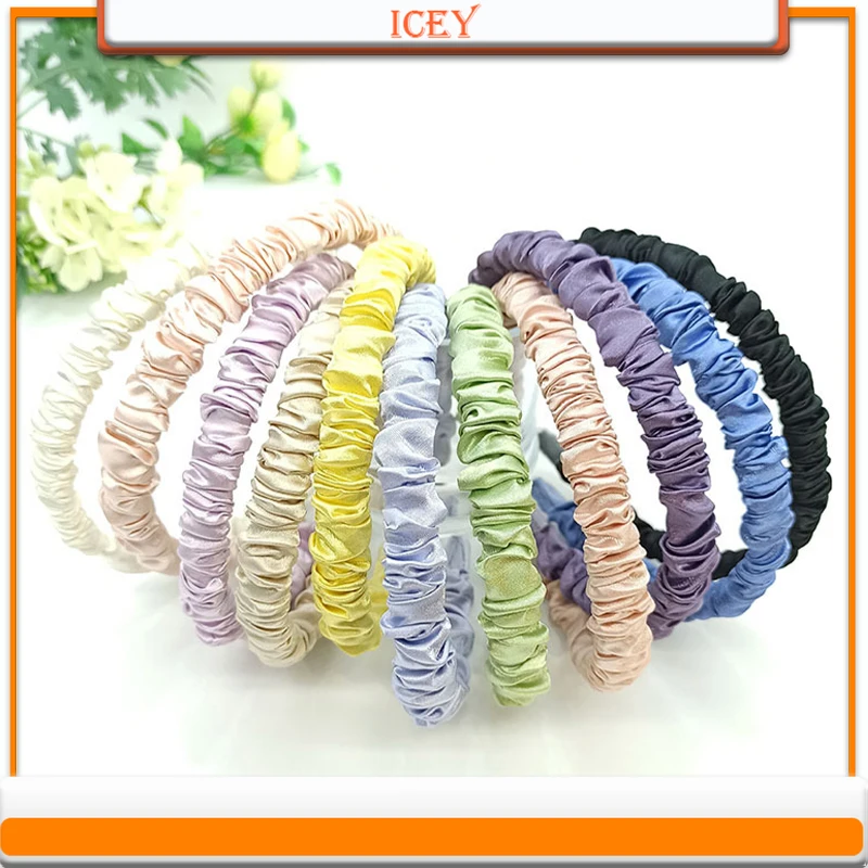 1pc 1.4cm Headbands Folds Headwear Thin Satin Scrunchie Facial Hair Card Hair Accessories