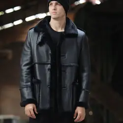 New Fashion Men's Genuine Leather Long Coat Natural Sheepskin Shearling Jacket for Tall Male Wool Liner Winter Cloth Outerwear