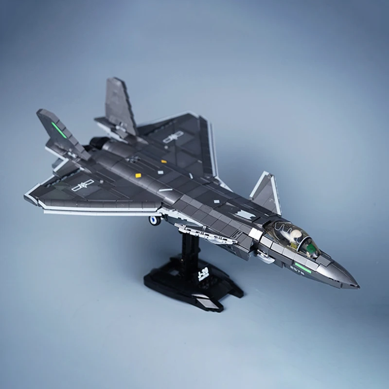 Avião militar modelo tijolos brinquedos chinês J-20 stealth lutador blocos de construção simulado revestimento metal compatível com lego