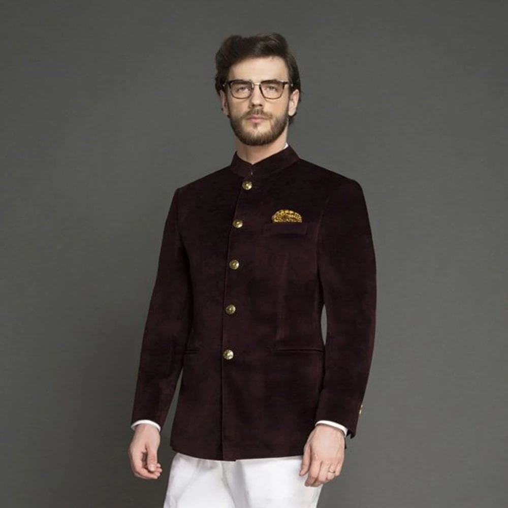 Elegant Suits for Men Single Breasted 2 Pieces Black Burgundy Brown Blue Jacket Pants Blazers Sets Banquet Office Male Clothing