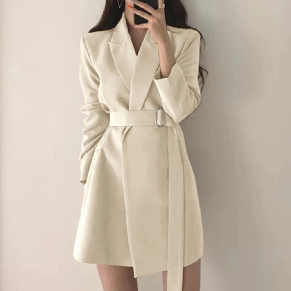 Women Long Sleeve Lapel Belt Tight Waist Vintage Arrival Elegant  Blazer Jacket Ladies Tops White Official Blazer Women Clothing