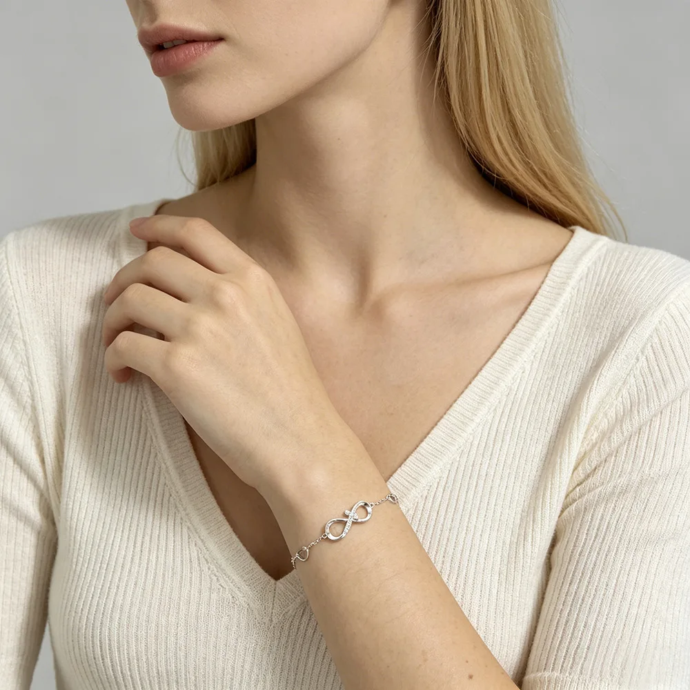 925 Sterling Silver Endless Love Infinity Symbol Adjustable Bracelet For Women Golden Heart Bracelet Luxury Zircon Jewelry Gift