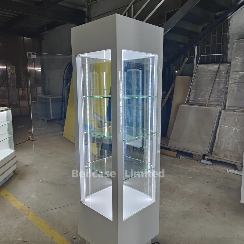 Custom, High End Floor Jewelry Showcase Display Cabinet Jewelry Store Furniture Retail Glass Stand Tower Display