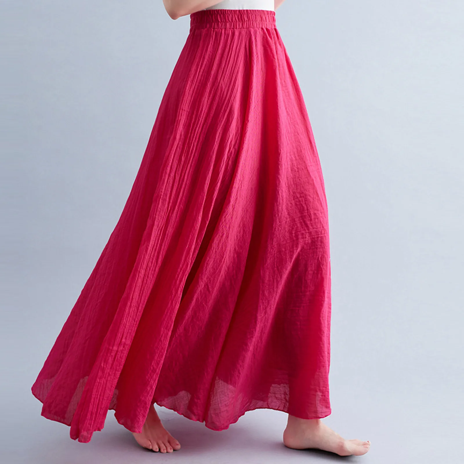 Women'S Casual Dress Elegant Solid Color Long Skirt Elastic Waist Flowing Long Loose Fitting Skirt Vestido Femininos