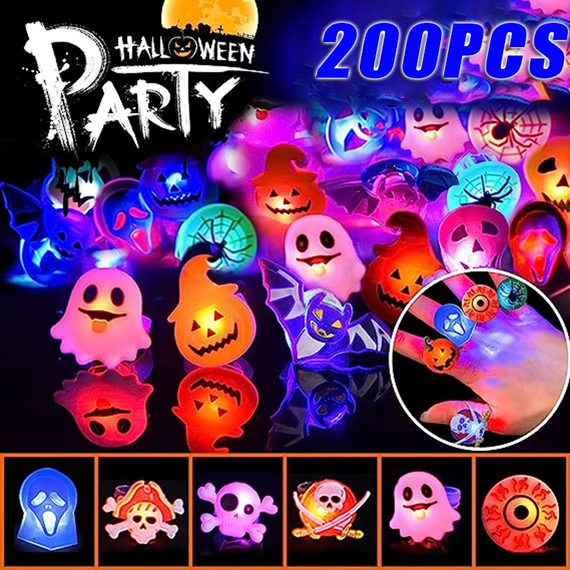 200PCS Halloween Glow Ring Halloween Party decorations Horror flash props Halloween Christmas decorations