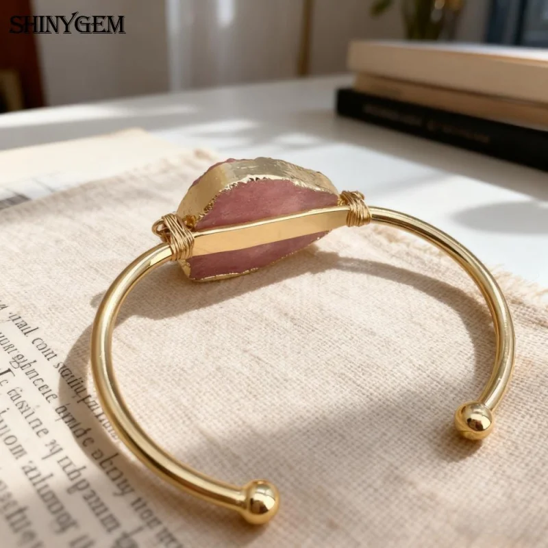 SHINYGEM Jewelry Healing Purple Pink Crystal Hand Winding Irregular Natural Amethyst Strawberry Rose Quartz Women Bracelet