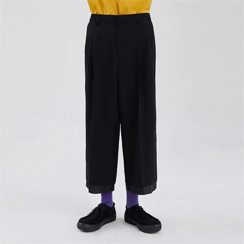 Men's Casual Pants, Wide Leg Pants, Skirt Pants, Double Stitching, Dark Opening, Loose Straight Tube, Classic Versatile Capris