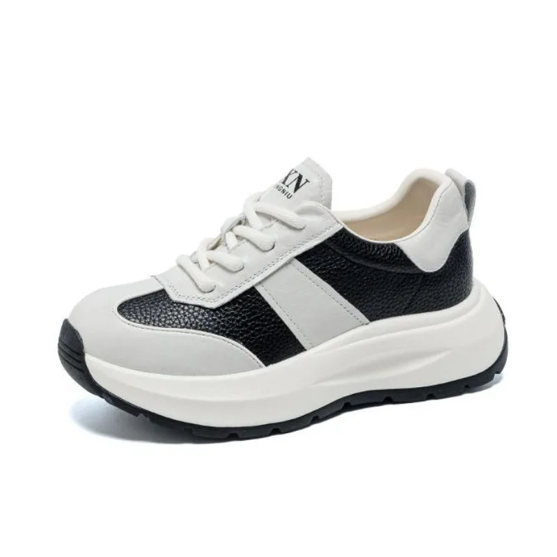 

2026 Spring Autumn Women Casual Sneakers Mixed Colors Genuine Cow Leather Thick Sole Wedges Heel Shoes Zapatillas Mujer