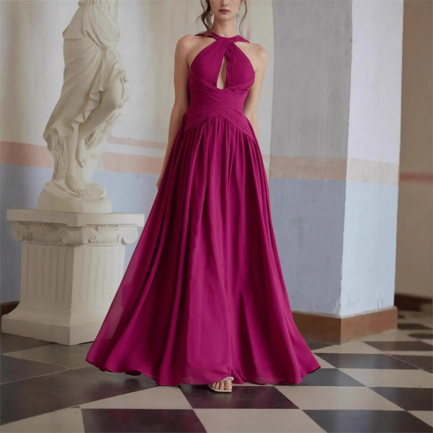 

Sexy Bal Slim Fit Dr with Ne Hanging Belt Large Swing Evening Gown for Par And Wedding High Waist A-Line Skirt