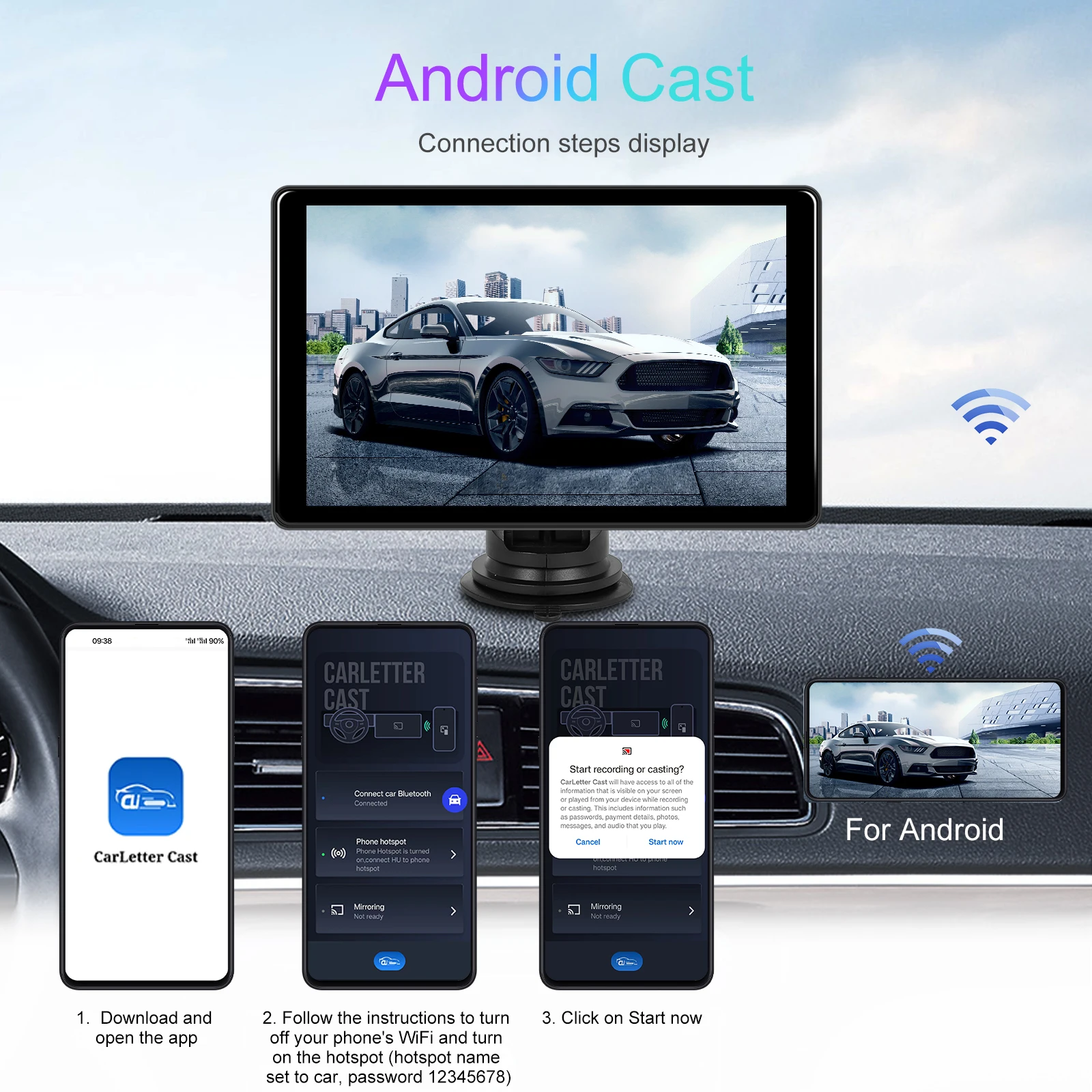 Podofo Universeel autoscherm 8-inch multimedia WIFI-videospeler Draadloos Carplay-scherm voor Apple of Android 4 + 64 GB navigatie