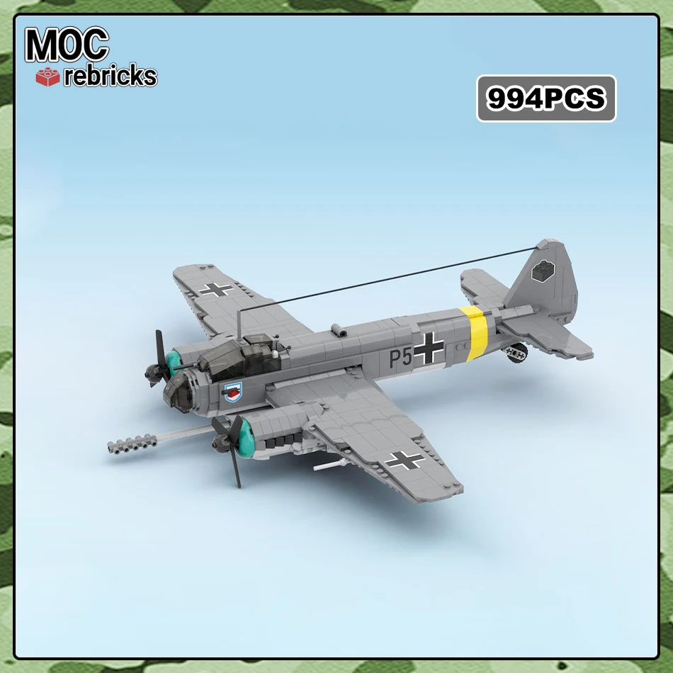 

MOC-162971 Military Arms German Air Force Junkers Bomber Building Block Assembly Model WW2 Fighter Brick Toy Children Gifts