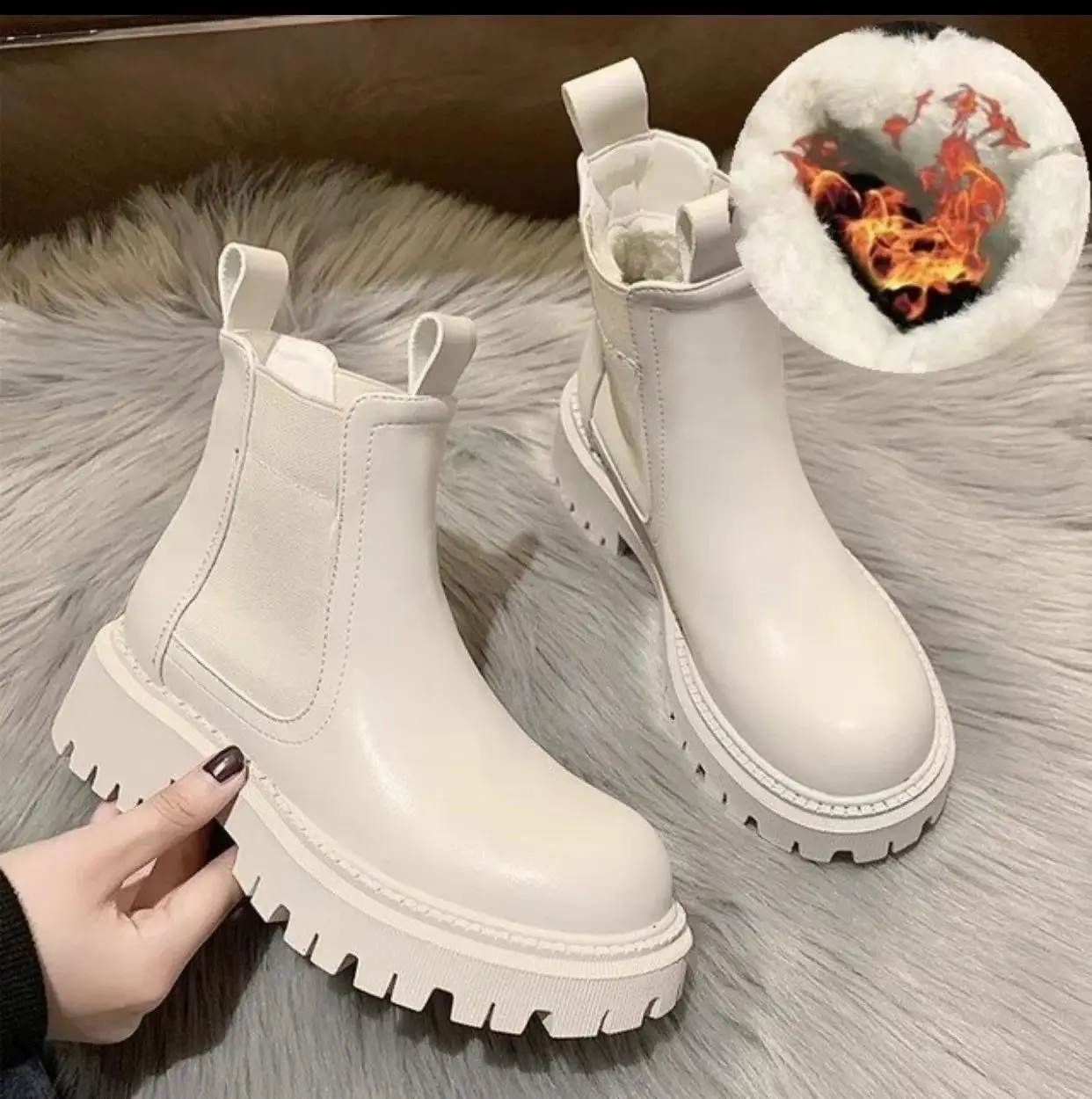 

Chelsea Women's Platform Boots Brown Bla Beige 2024 Autumn Season Other Material 00% Ladies Faion Footwear