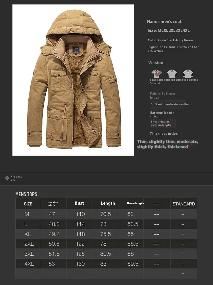 2024 Winter New Men\'s Parkas Plush Thick Jacket Outdoor Casual Fashion Comfortable Windproof Coldproof Hoodie Clothing