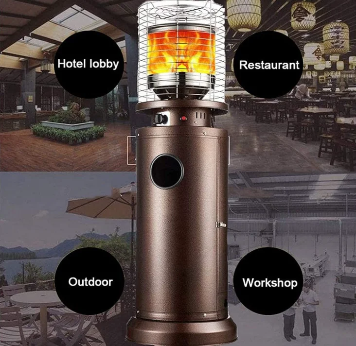 Flame Patio Heater 9~13 KWiron Patio Gas Heater Butane Humidifying Patio Heater In Uninsulated Garage