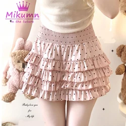 Mikumn Y2k Women Kawaii Lolita Style Cake Mini Skirt Harajuku Girls Cute Japanese Sweet Ruffles Polka Dot Print Pleated Skirts